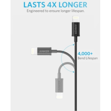 Anker PowerLine Select+ USB to Lightning Connector 6ft 4000 Bend Lifespan Cable A8013H12 - Black