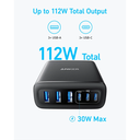 Anker 112W 6 Ports Multi-Device GaN Charger | 3 USB-C , 3 USB-A | Fast Charging | A2154K11 - Black