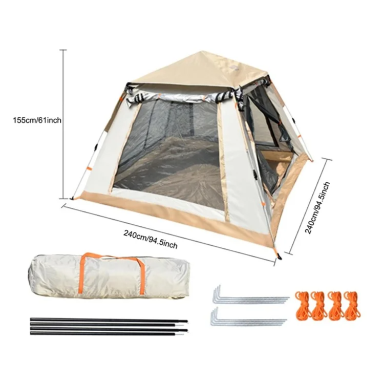 240x240x155cm Automatic Pop Up Tent 2 Doors 2 Windows Silver Coated 210T Fabric Outdoor Camping Tent (No Moisture-Proof Mat) - Grey