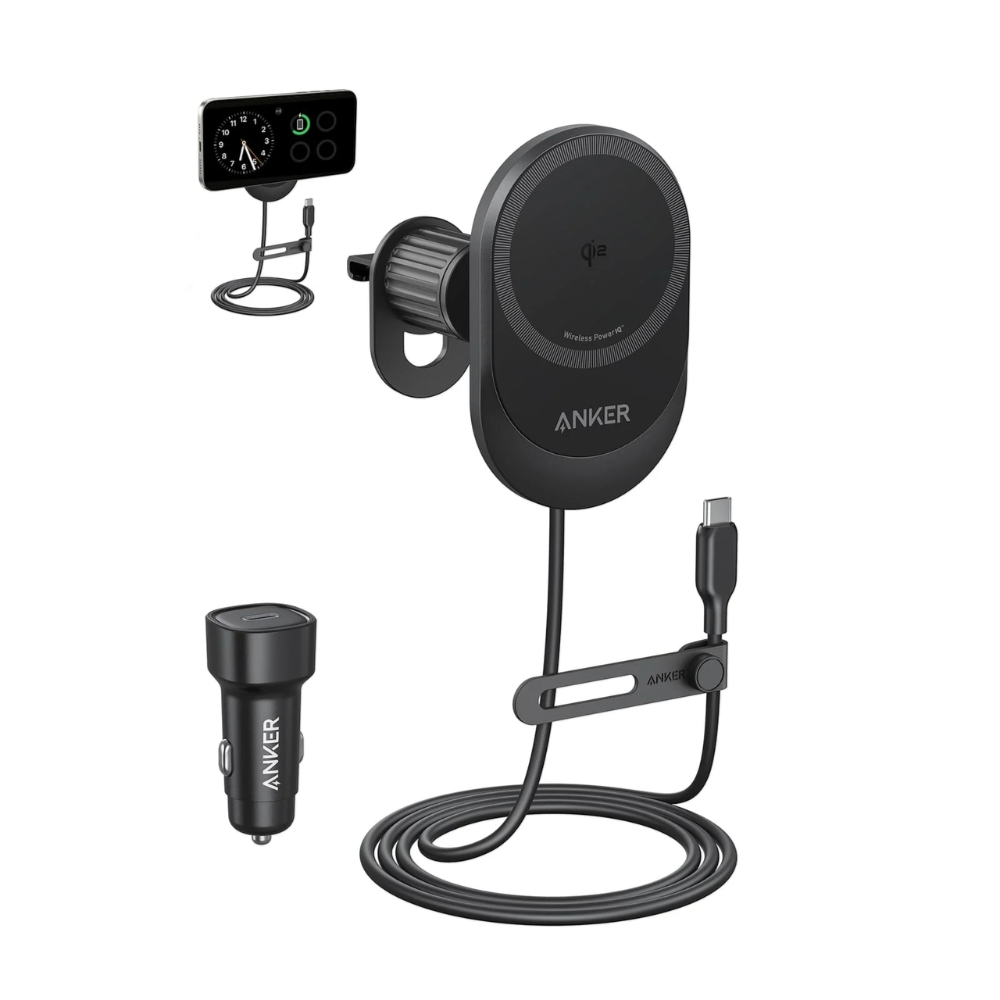 Anker - Qi2 15W Sliding Vent Car Mount Charger with 25W Car Charger - Black