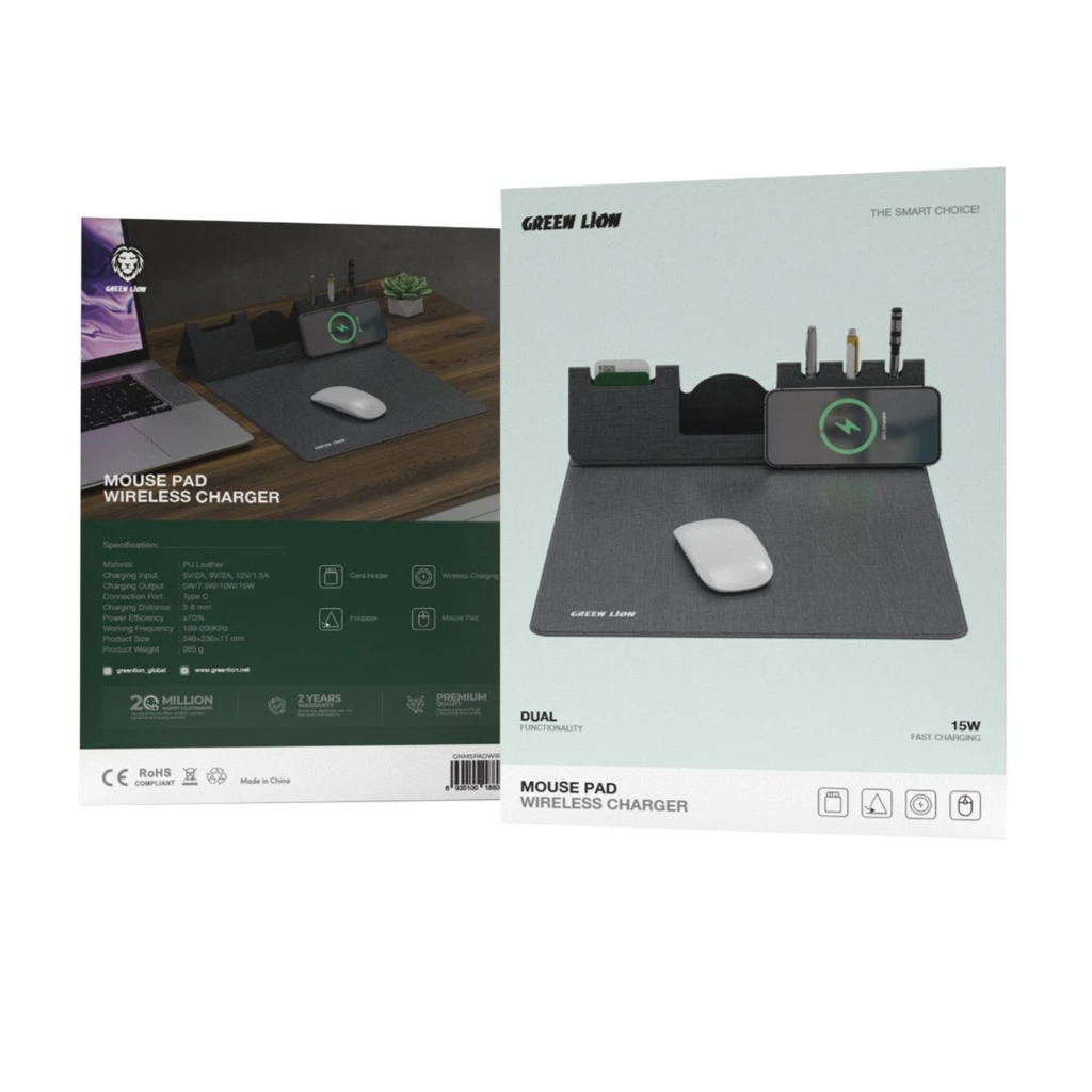 Green Lion Mouse Pad Wireless Charger (GNMSPADWIRGY) Gray