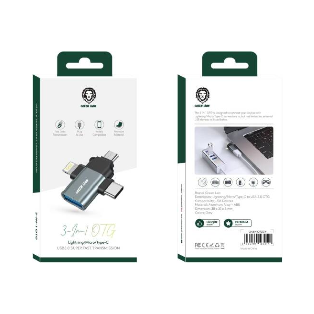 GREEN LION 3 IN 1 OTG.LIGHTNING/MICRO/TYPE-C -GRAY