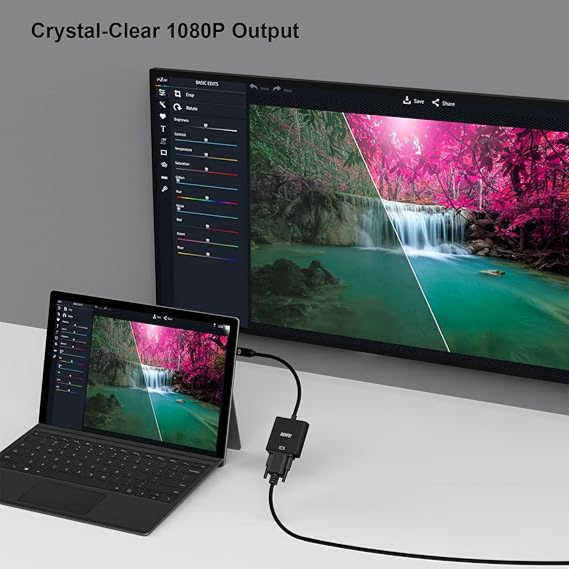 Mini DisplayPort to VGA Adapter, Mini DP Display Port to VGA (Thunderbolt Compatible) Male to Female Adapter for ThinkPad SurfacePro PC