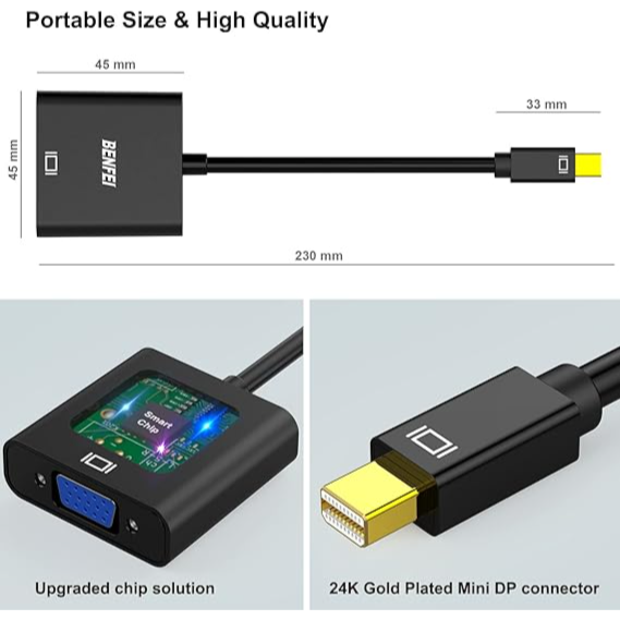 Mini DisplayPort to VGA Adapter, Mini DP Display Port to VGA (Thunderbolt Compatible) Male to Female Adapter for ThinkPad SurfacePro PC