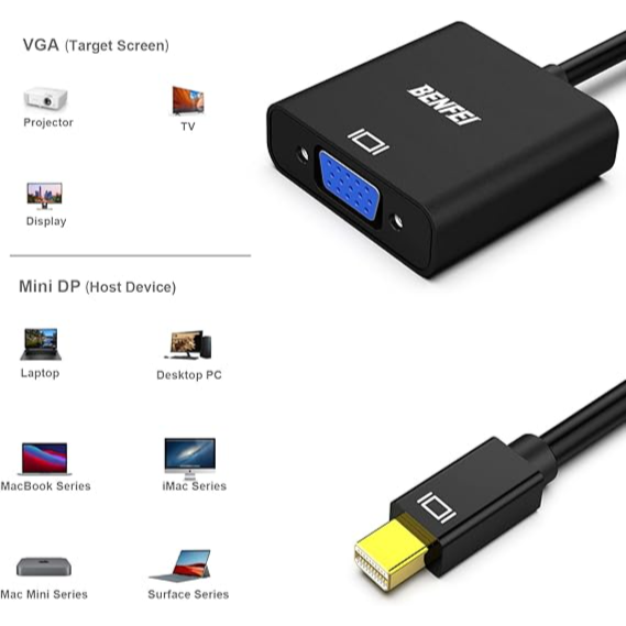 Mini DisplayPort to VGA Adapter, Mini DP Display Port to VGA (Thunderbolt Compatible) Male to Female Adapter for ThinkPad SurfacePro PC