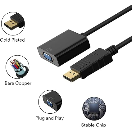 Adapter, DisplayPort (DP) to VGA Male to Female Converter (Black)