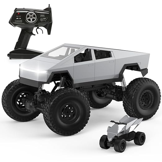 Tesla 1:8 RC Car, Large Cybertruck Toy Model 4WD with 2 Batteries and Dual Motors, LED Headlight,Off-Road RC Truck, 2.4GHz All Terrain Off Road Monster Truck