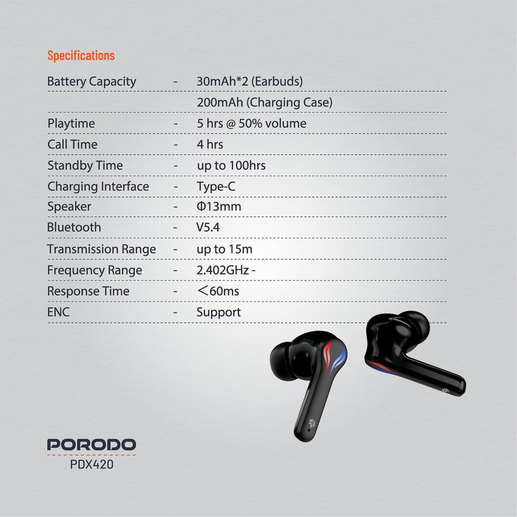 Porodo Gaming Ultra Low-Latency Gaming Earbuds - Black