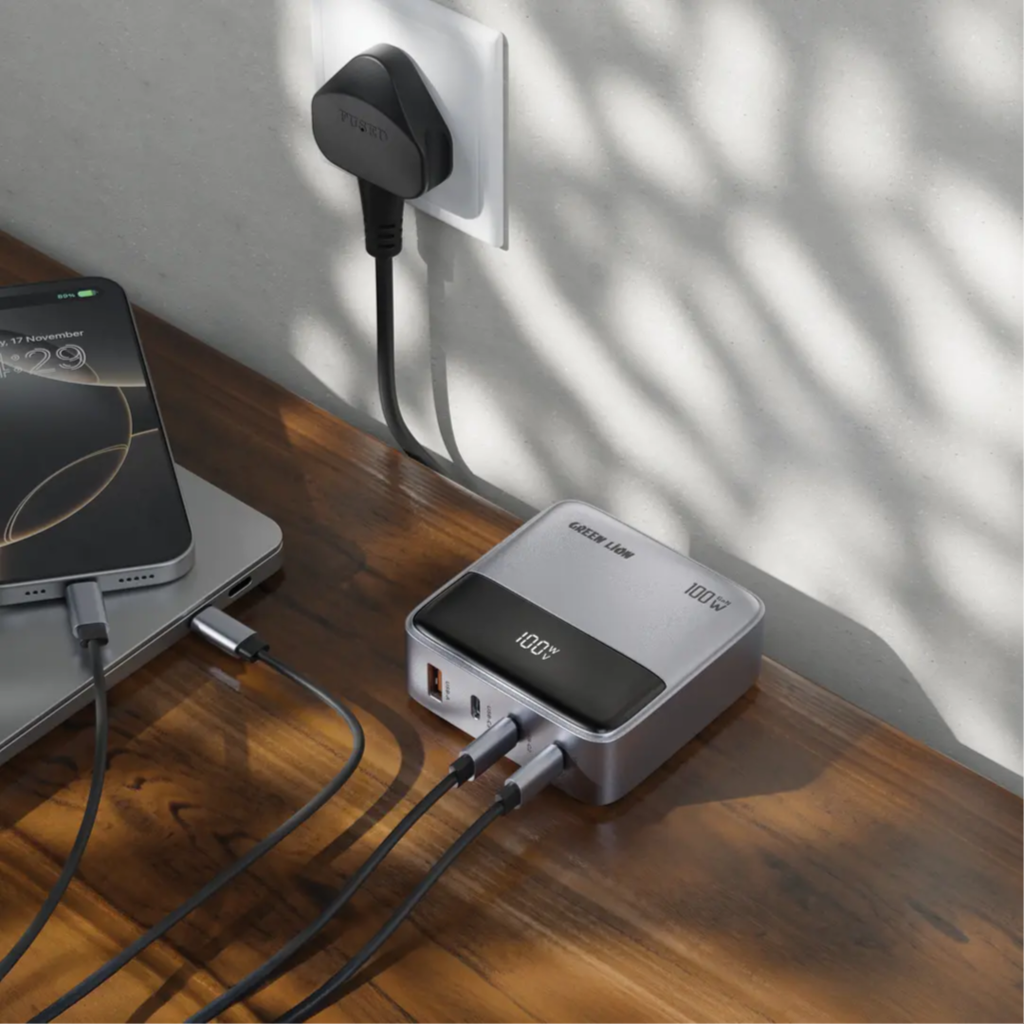 Green Lion 100W Charging Adapter Gan Premium Uk Plug Adapter