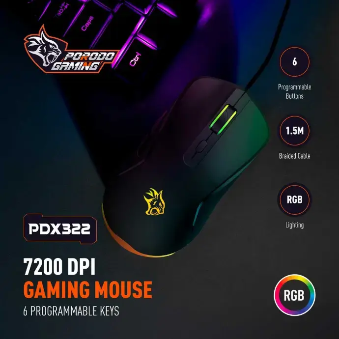 Porodo 7200 Dpi Gaming Mouse
