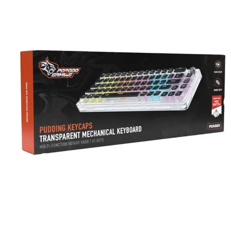 Porodo Gaming Pudding Keycaps Transparent Mechanical Keyboard Multi-Function Rotary Knob With 67Key