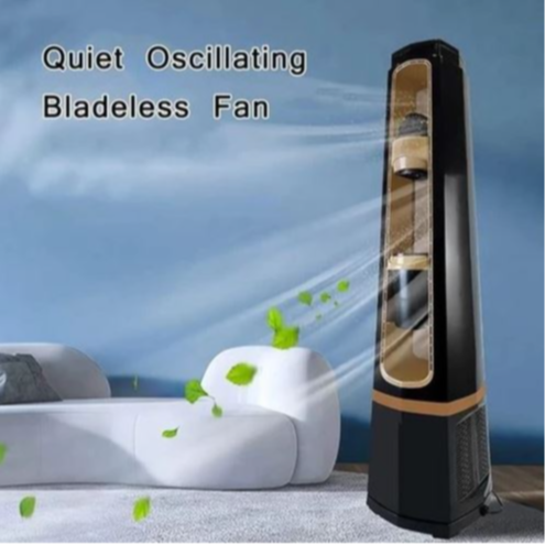 5 In 1 Bladeless Fan with Remote Control Floor Humidifying Aromatherapy Anti-Gravity Water Drop Tower Fan Air Cooling