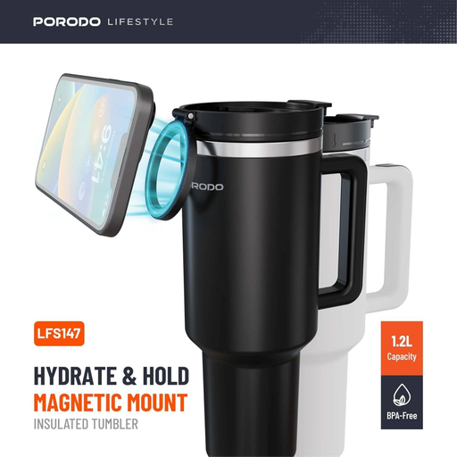 Porodo Lifestyle Hydrate & Hold Magnetic Mount Insulated Tumbler Lfs147 Black