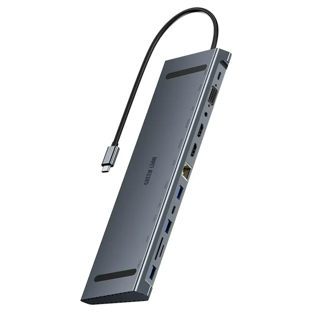 Green Lion 12 in 1 4K HDMI Ethernet USB-C Hub - Gray