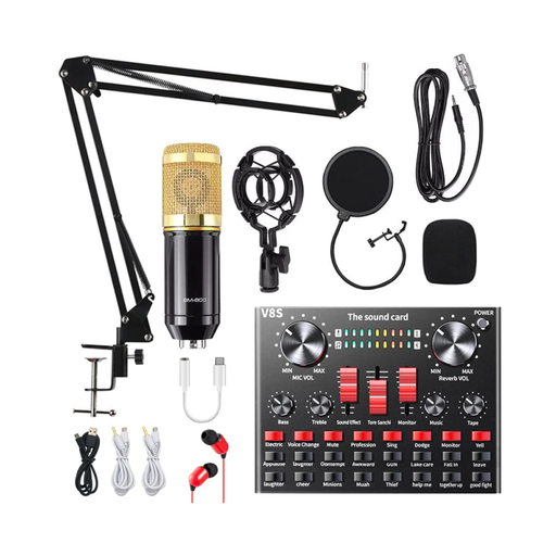 Singing Live Sound Card + Professional Condenser Microphone V8S