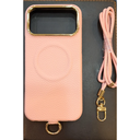 iPhone 17 Pro Magsafe Leather Case With Neck Strap Pink