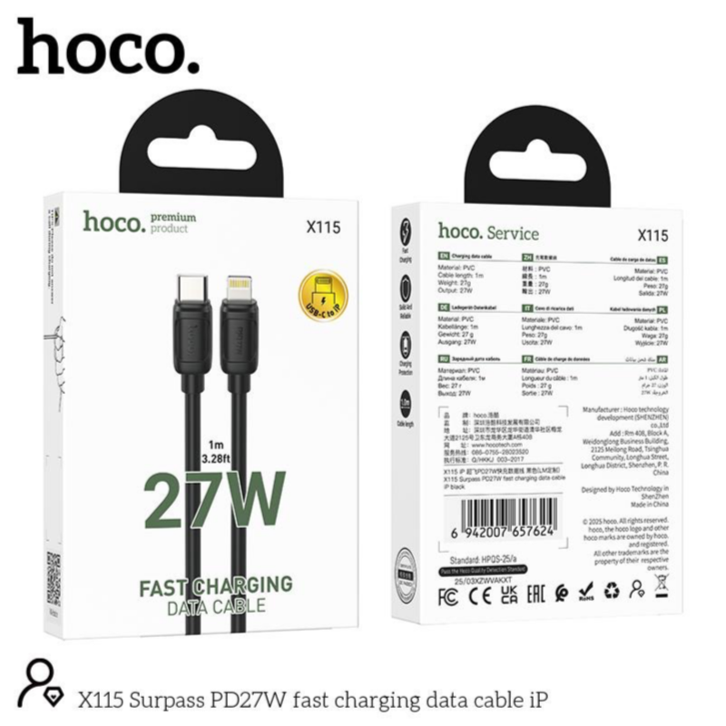 Hoco Usb c To Ip Cable 1m Black X115