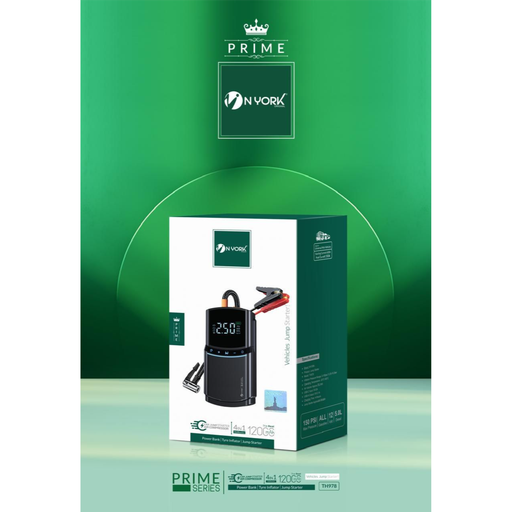 NYORK CAR JUMP STARTER & AIR COMPRESSOR 4 IN 1 MULTIFUNCTION - 12000 mAh POWER BANK (ONE YEAR WARRANTY)