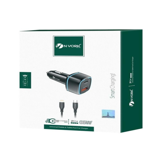 Car Charger Nyork Prime Cc-640 With Pd &Qc 3.0 Usb-C To Lightning 38W 1 (ONE YEAR WARRANTY)