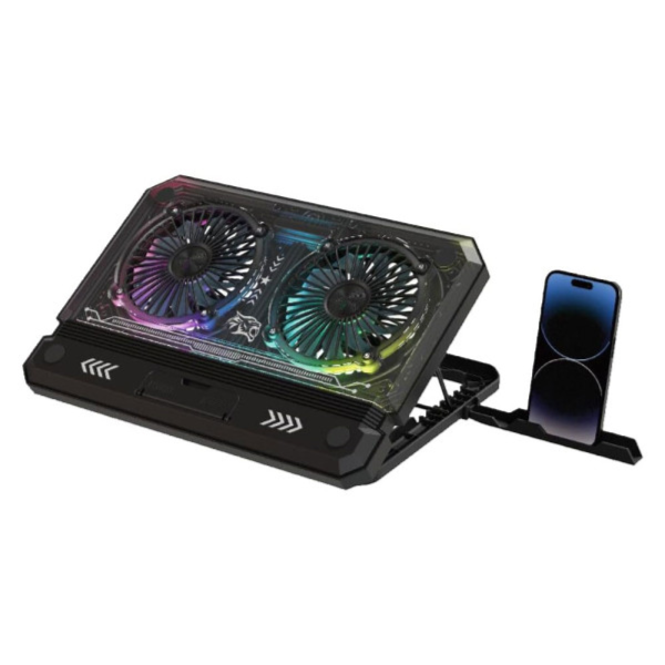 Porodo Gaming Crystal Shell Laptop Cooling Pad with Phone Holder-PDX121