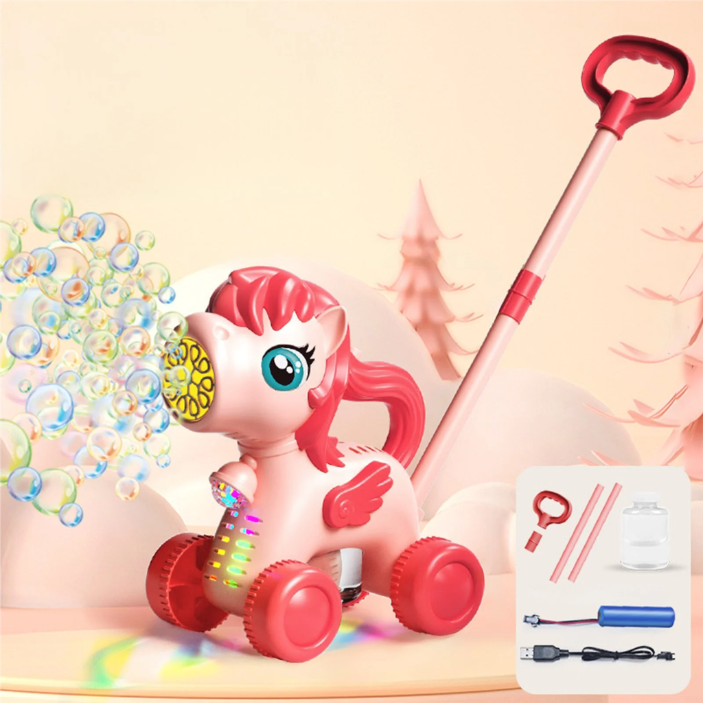 Push Toddler Deer Bubble Machine Outdoor Push Electric Light Bubble Toys