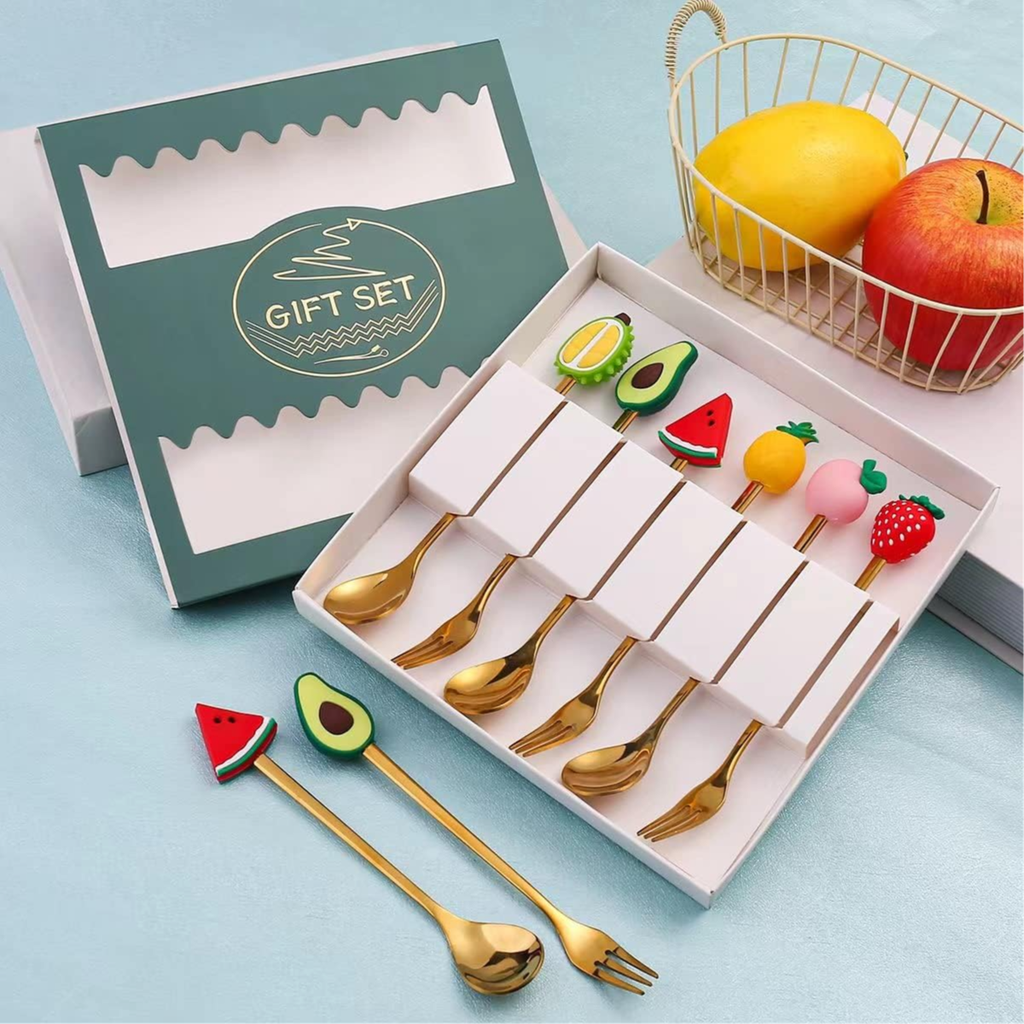 Spoon and Fork set Cute Fruit Dessert Spoon Fork Mix 3 Pieces Coffee Scoops And 3 Piece Dessert Forks