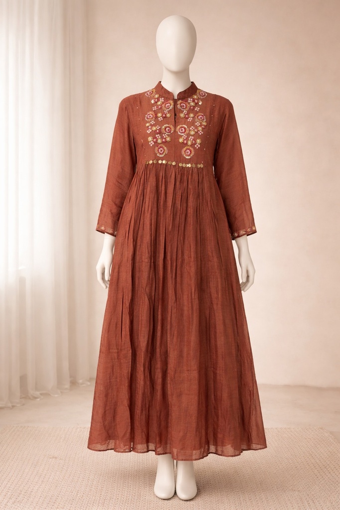 Linen fabrics churidar set with thread embroidery work