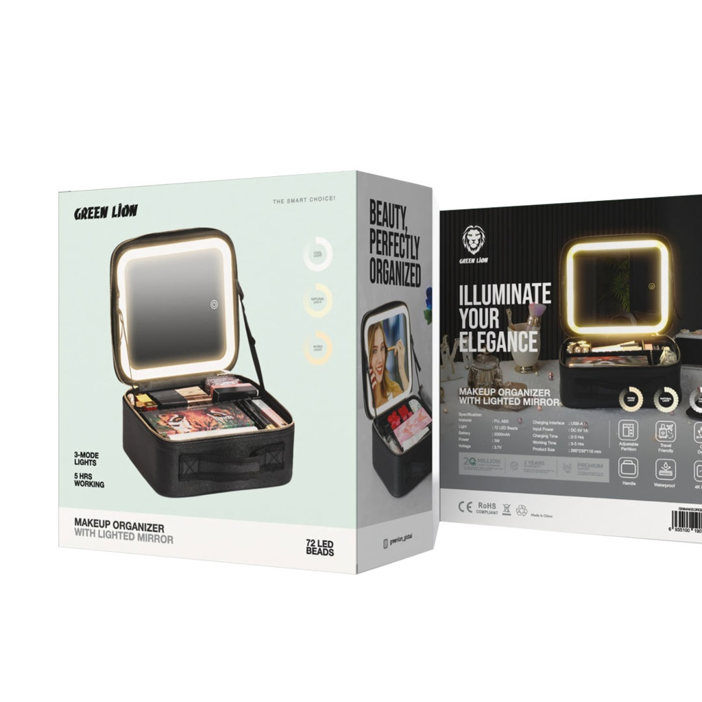 Green Lion Makeup Organizer With Lighted Mirror