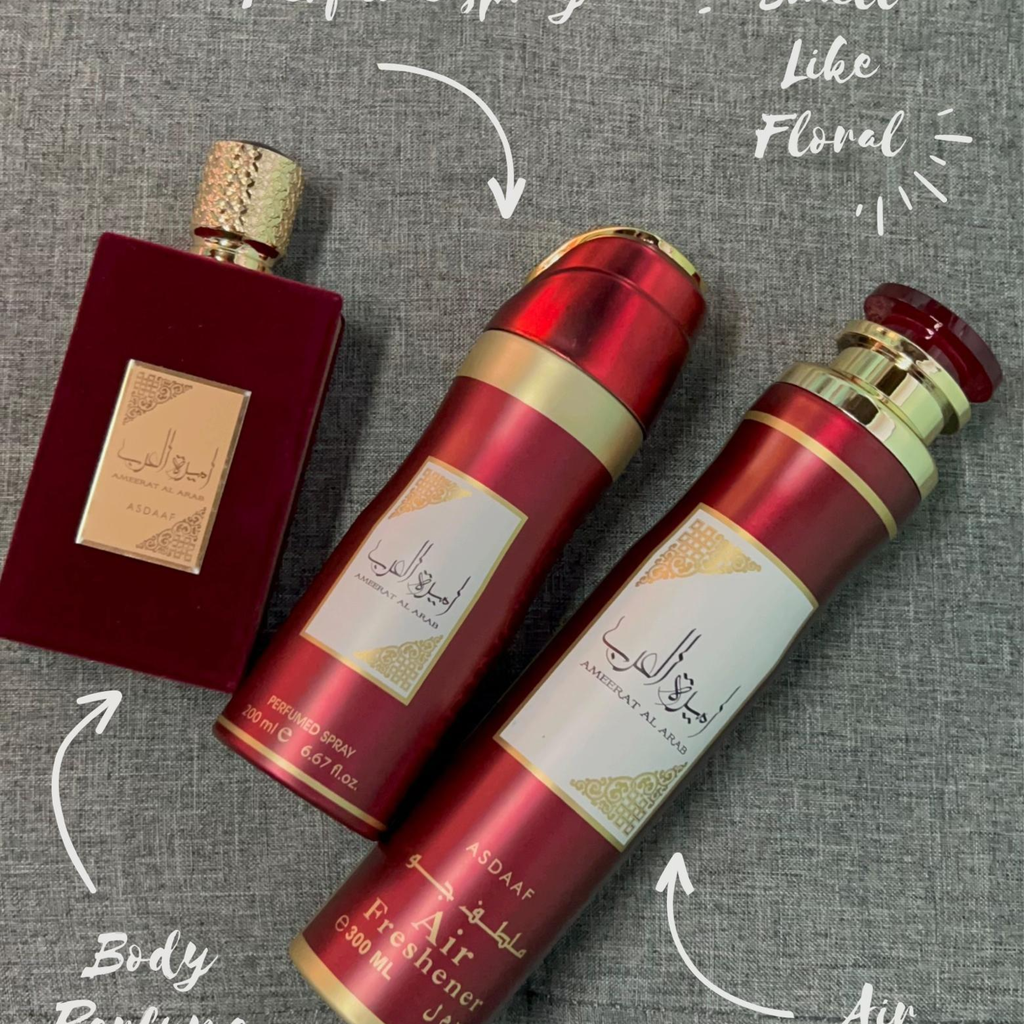 AMEERAT AL ARAB COMBO PERFUME EDP 100ML BODY PERFUME AND AIR FRESHNER
