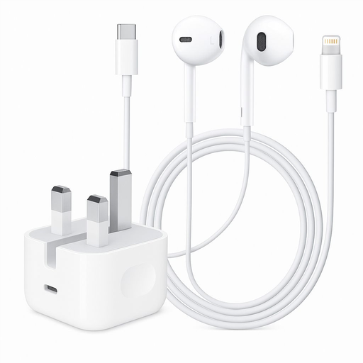 apple combo original 20w usb c power adapter with iphone usb c to lightning cable 1m and apple earpods with lightning connector