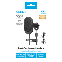 Anker - Qi2 15W Sliding Vent Car Mount Charger with 25W Car Charger - Black