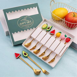 Spoon and Fork set Cute Fruit Dessert Spoon Fork Mix 3 Pieces Coffee Scoops And 3 Piece Dessert Forks