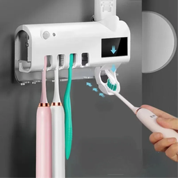 Portable Toothbrush Holder Sanitizer with 4 Slots and Automatic Toothpaste Dispenser