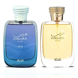 Hawas Ice For Men & Hawas For Women Eau De Parfum Sprays 100ml (3.4 Oz) By Rasasi (Bundle)