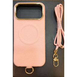 iPhone 17 Pro Max Magsafe Leather Case With Neck Strap Pink